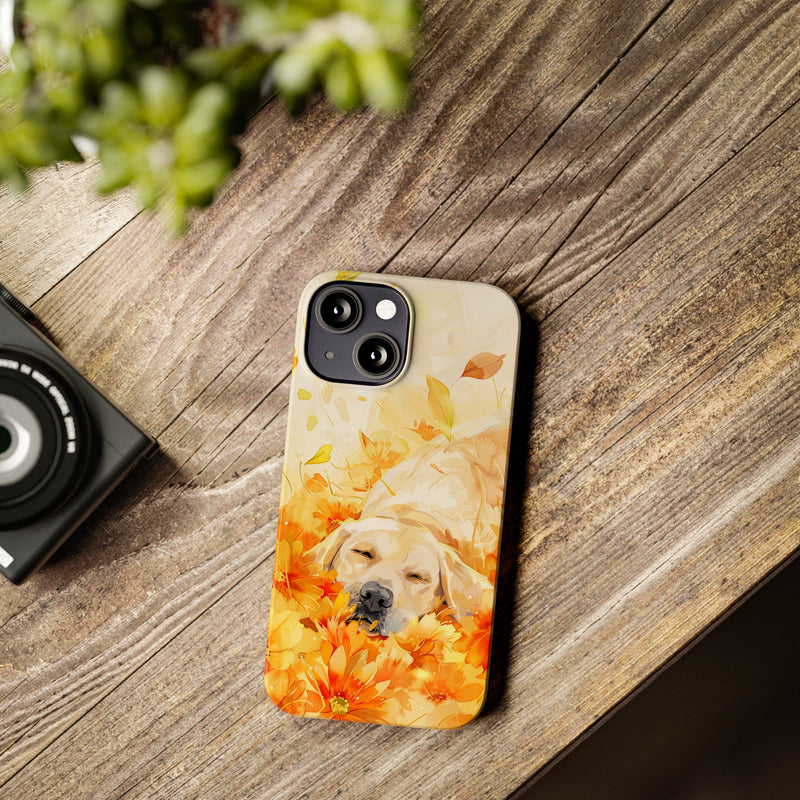 Labrador with Flowers Slim Phone Cases