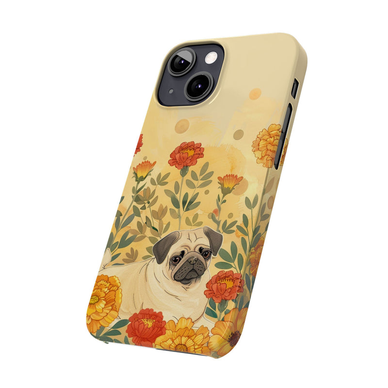 Pug with Flowers Slim iPhone Cases