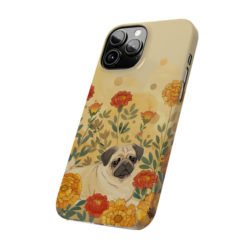 Pug with Flowers Slim iPhone Cases