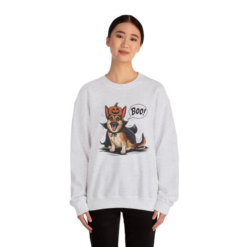 German Shepherd Halloween Sweatshirt – Cute Dog with Pumpkin & Boo Text