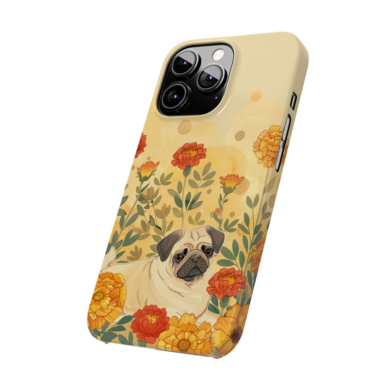 Pug with Flowers Slim iPhone Cases