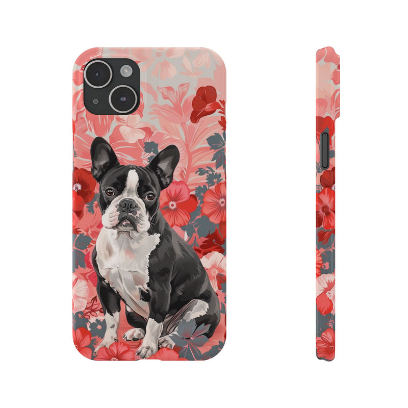 Boston Terrier with Flowers iPhone Slim Phone Cases