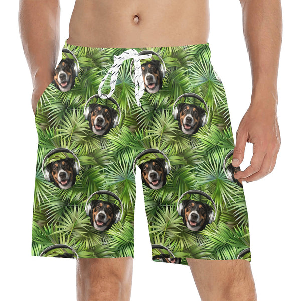 Custom Pet Dog Faces Photo Men's Mid-Length Beach Shorts