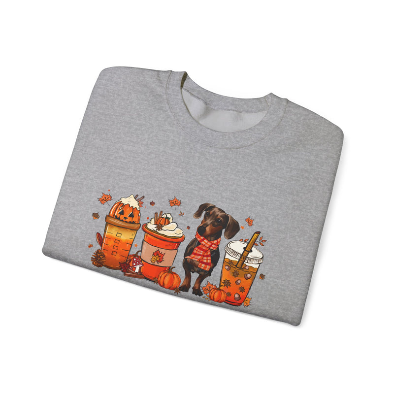 Dachshund Autumn Unisex Heavy Blend Sweatshirt – Cute Fall Dog Design with Leaves