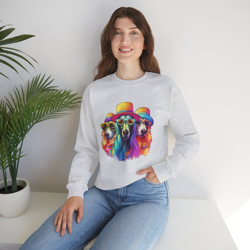 Afghan Hounds in Quirky Hats & Sunglasses Unisex Heavy Blend™ Sweatshirt | Fun Whimsical Design