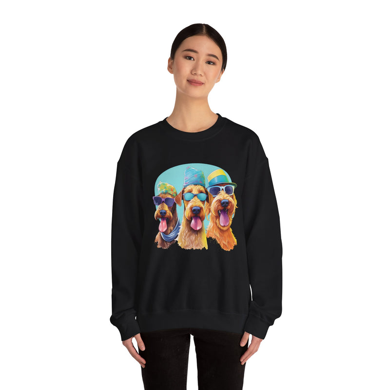 Airedales in Quirky Hats & Sunglasses T-Shirt | Fun Whimsical Design