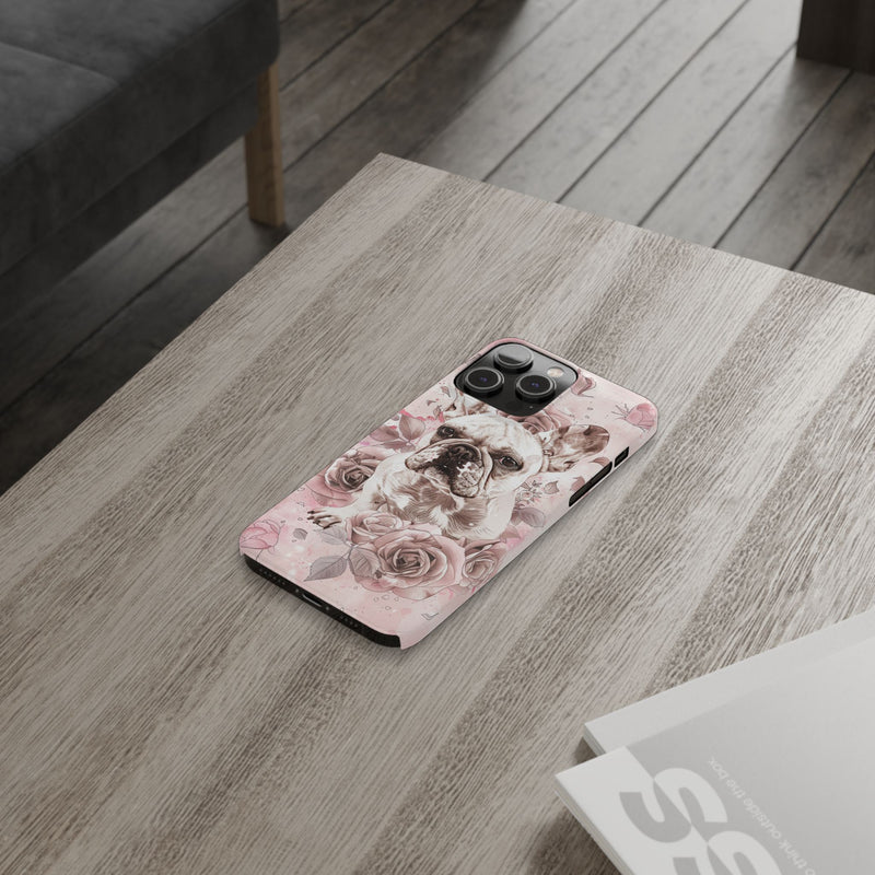 French Bulldog with Flowers Slim iPhone Cases