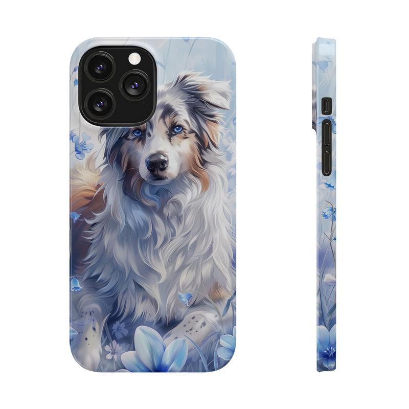 Australian Shepherd with Flowers iPhone Slim Phone Cases