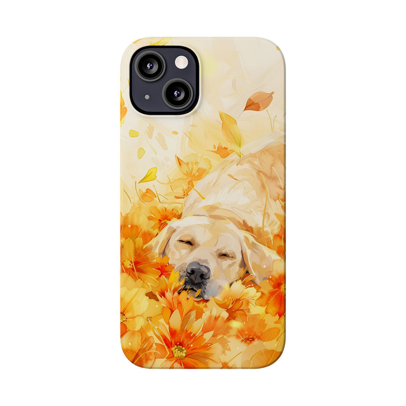 Labrador with Flowers Slim Phone Cases