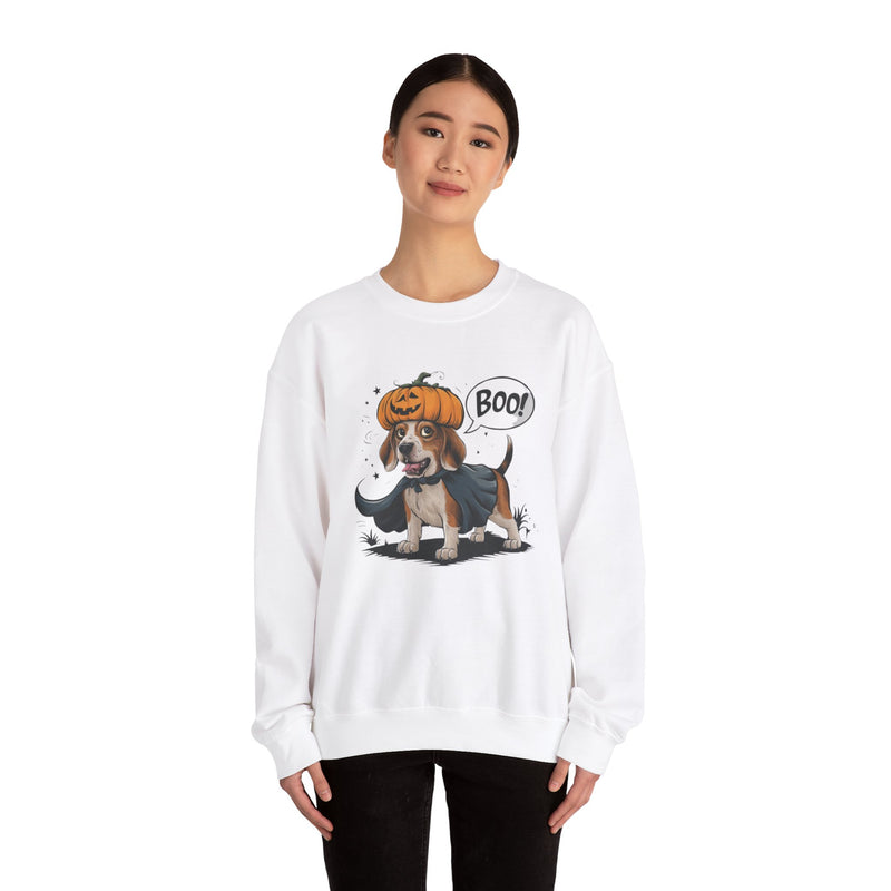 Beagle Halloween Sweatshirt – Cute Dog with Pumpkin & Boo Text