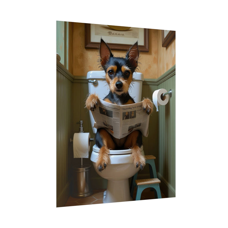 Funny Affenpinscher Bathroom Poster – Dog Sitting on Toilet Reading Newspaper | Humorous Dog Wall Art for Bathroom Decor