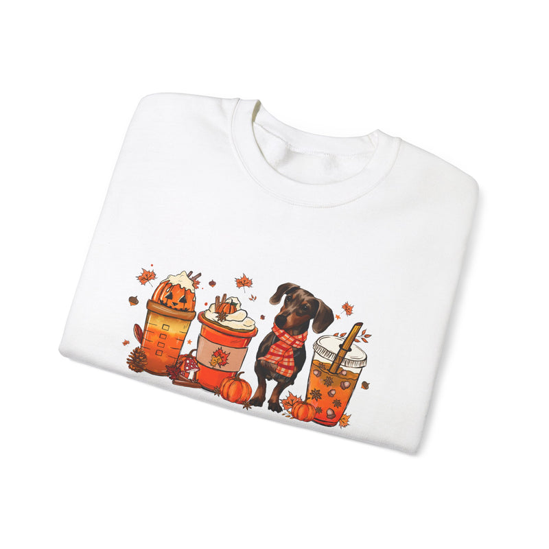 Dachshund Autumn Unisex Heavy Blend Sweatshirt – Cute Fall Dog Design with Leaves