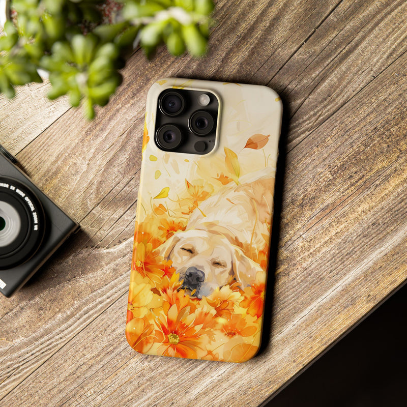 Labrador with Flowers Slim Phone Cases