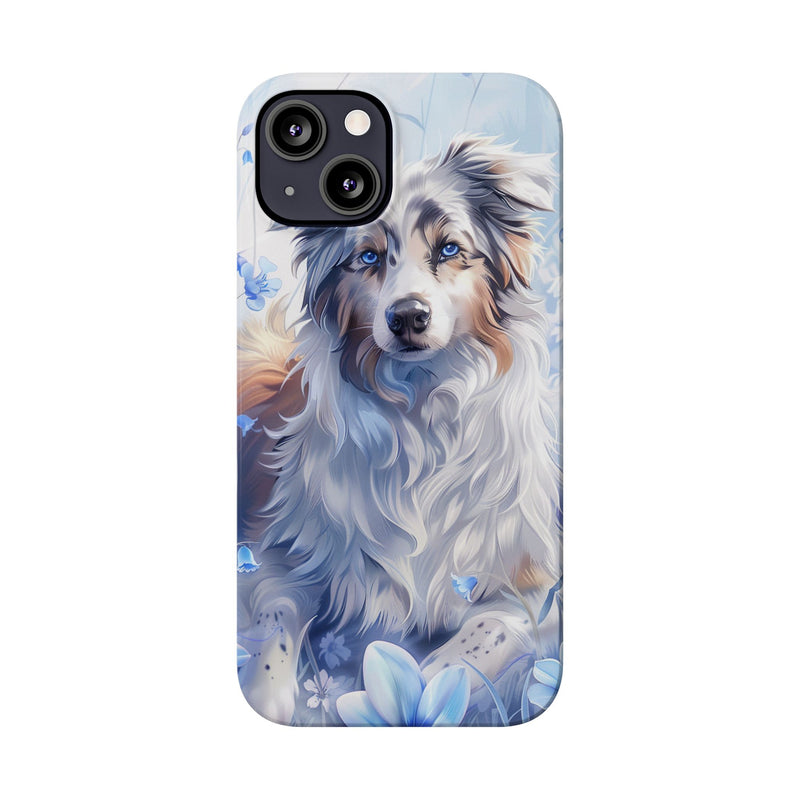 Australian Shepherd with Flowers iPhone Slim Phone Cases