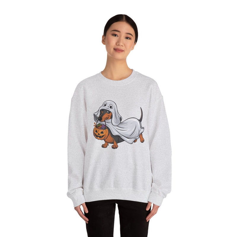 Dachshund Halloween Sweatshirt – Cute Dog with Pumpkin & Boo Text