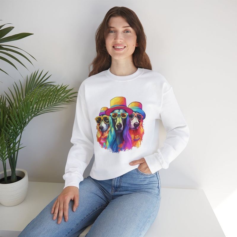 Afghan Hounds in Quirky Hats & Sunglasses Unisex Heavy Blend™ Sweatshirt | Fun Whimsical Design