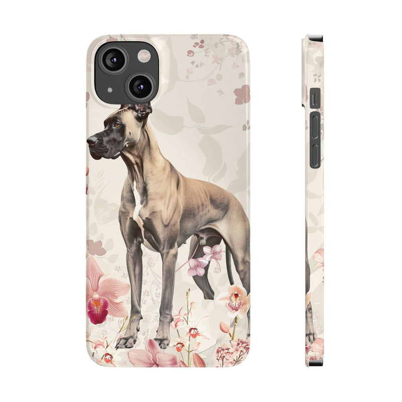 Great Dane with Flowers Slim iPhone Cases