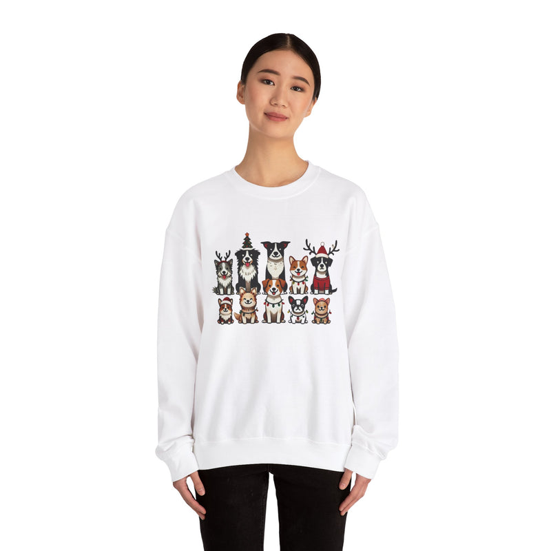 Cute Dog Cartoon Christmas Sweatshirt with Lights & Antlers – Festive Holiday Outfit