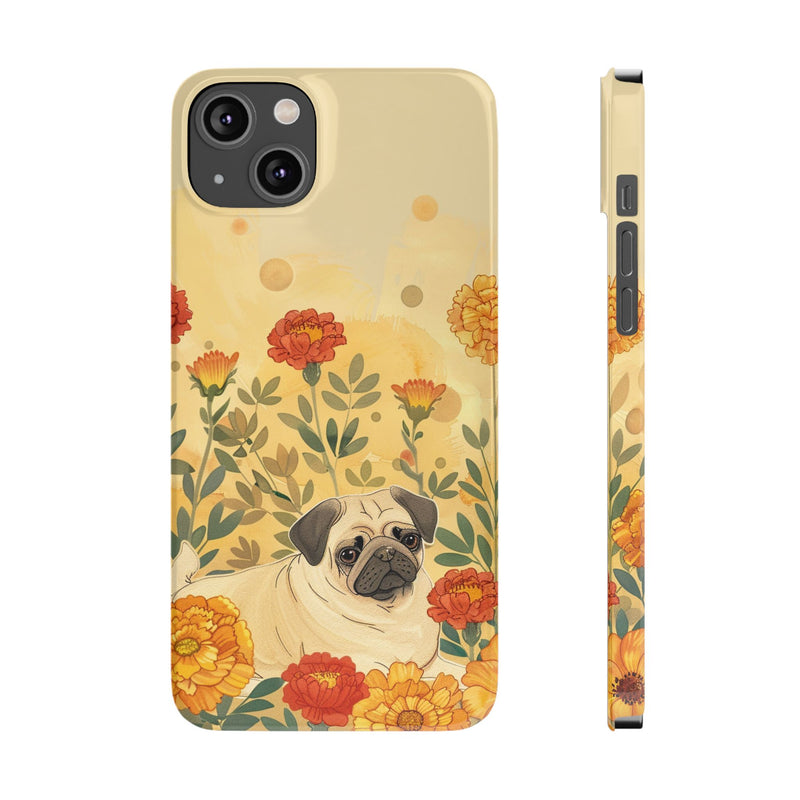 Pug with Flowers Slim iPhone Cases