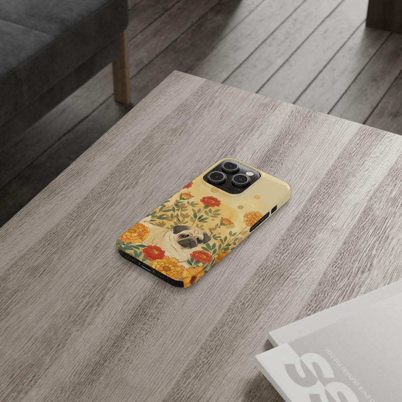 Pug with Flowers Slim iPhone Cases