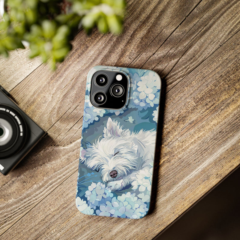 West Highland White Terrier with Flowers Slim iPhone Cases