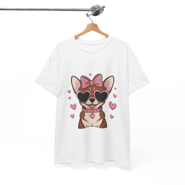 Chihuahua with Pink Hearts Valentine's Day Unisex Heavy Cotton Tee