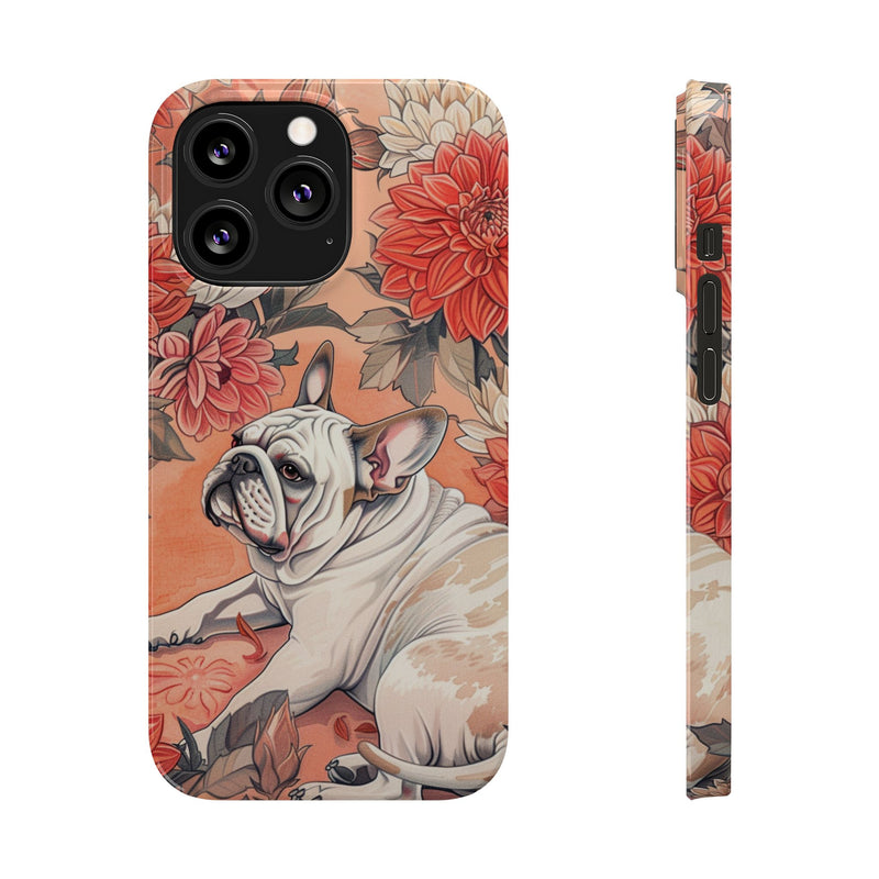 Bulldog with Flowers Slim Phone Cases