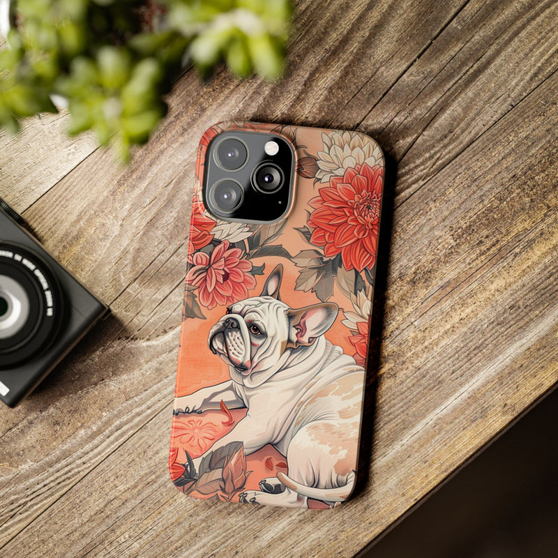 Bulldog with Flowers Slim Phone Cases