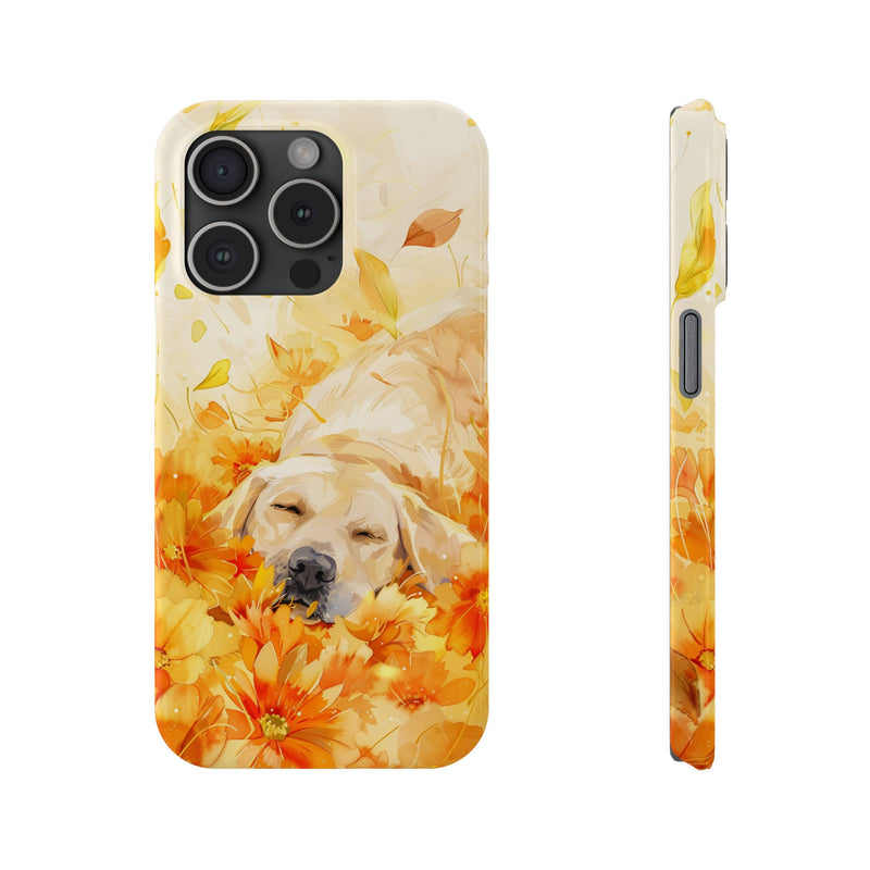 Labrador with Flowers Slim Phone Cases