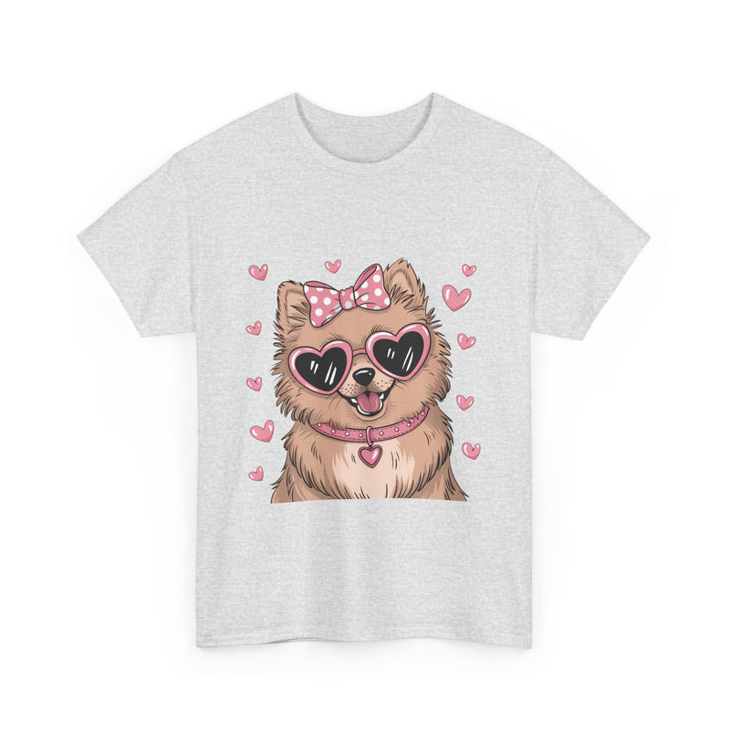 Chihuahua with Pink Hearts Valentine's Day Unisex Heavy Cotton Shirt