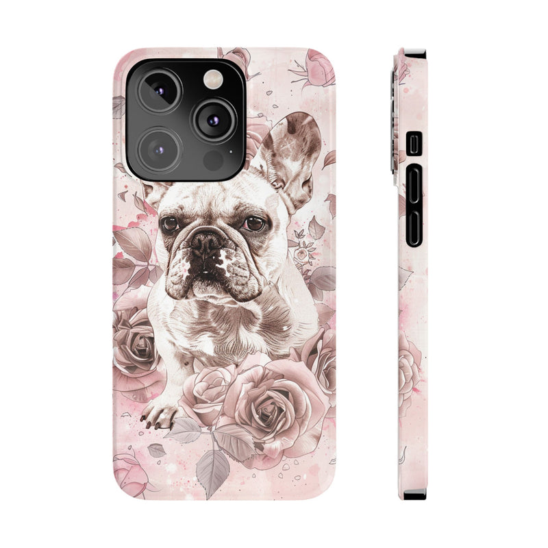 French Bulldog with Flowers Slim iPhone Cases