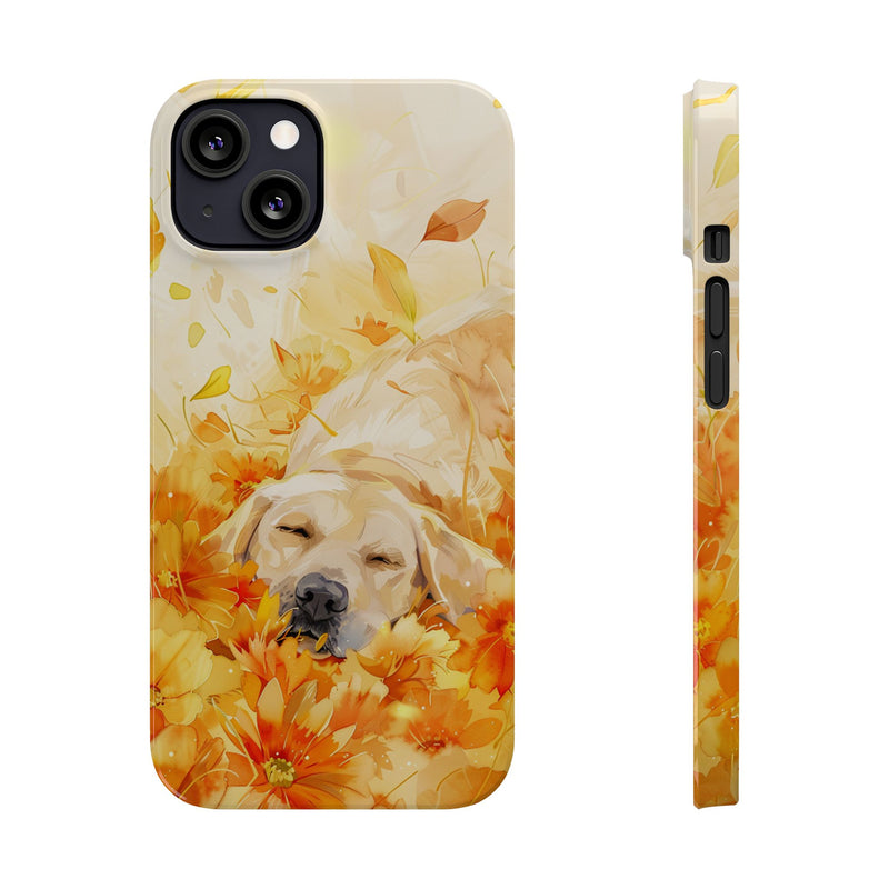 Labrador with Flowers Slim Phone Cases