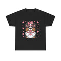 Australian Shepherd with Pink Hearts Valentine's Day Unisex Heavy Cotton Tee