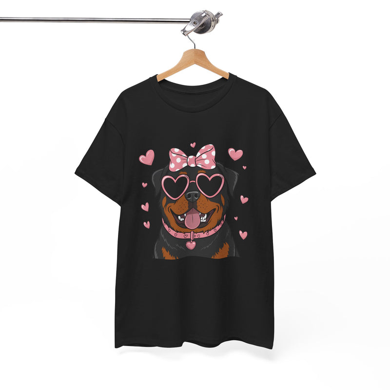 Rottweiler with Pink Hearts Valentine's Day Unisex Heavy Cotton Tee