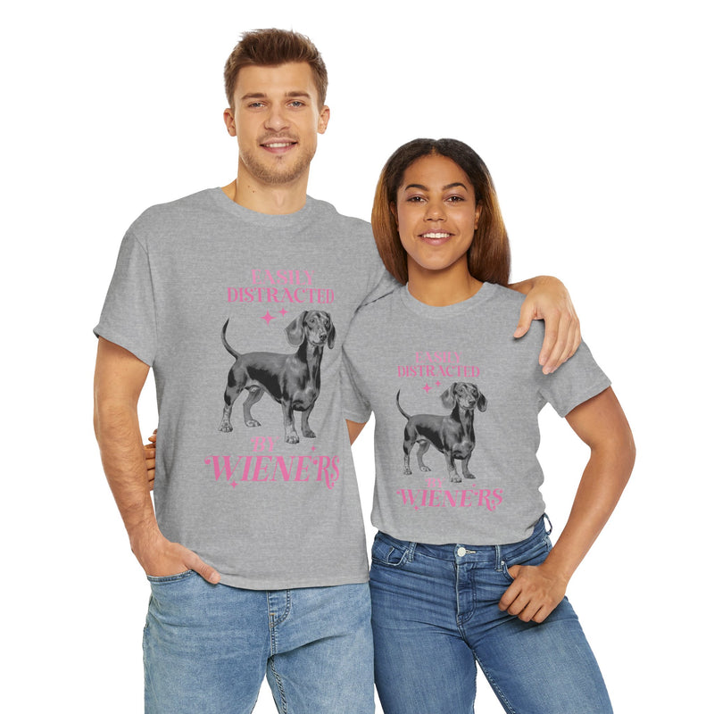 Easily Distracted by Wieners Dog Lovers Unisex Heavy Cotton Tee