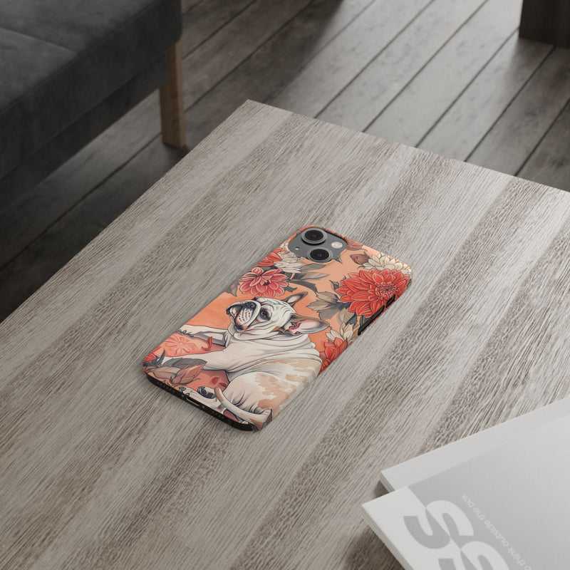 Bulldog with Flowers Slim Phone Cases