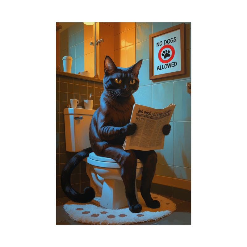 Funny Abyssinian Cat Bathroom Poster – Cat Sitting on Toilet Reading Newspaper | Humorous Cat Wall Art for Bathroom Decor