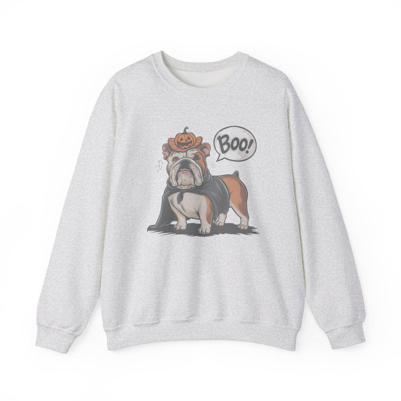 English Bulldog Halloween Sweatshirt – Cute Dog with Pumpkin & Boo Text