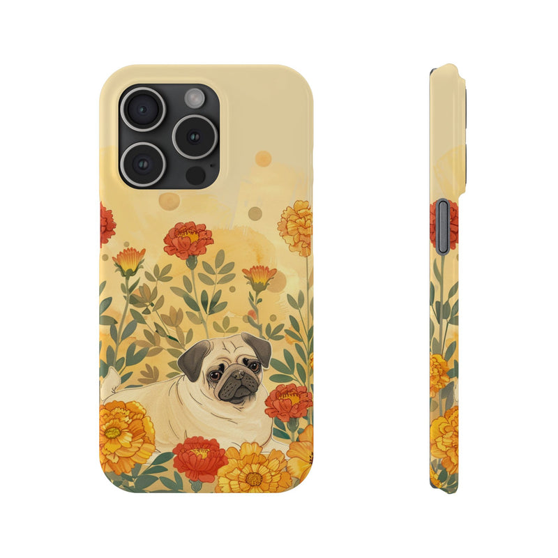 Pug with Flowers Slim iPhone Cases