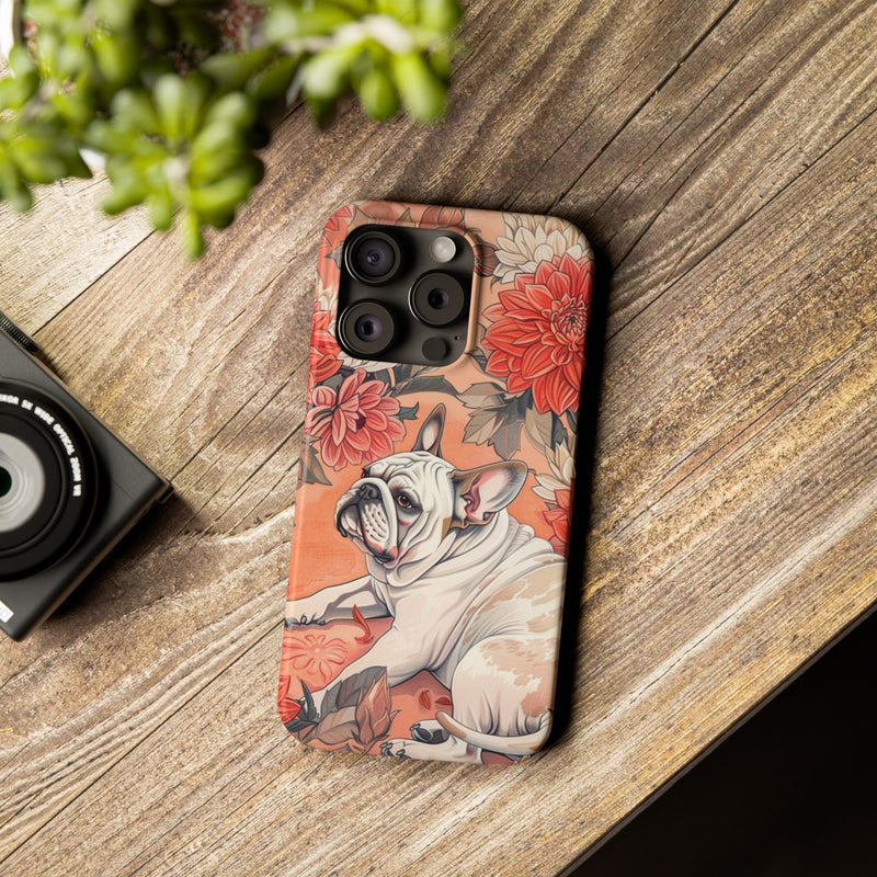 Bulldog with Flowers Slim Phone Cases