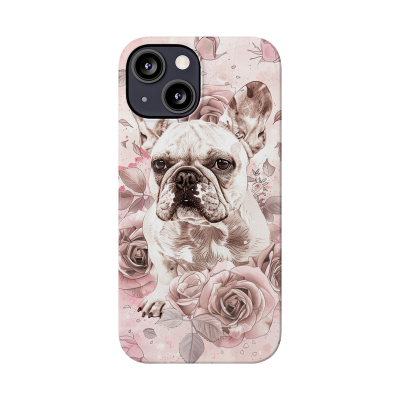 French Bulldog with Flowers Slim iPhone Cases