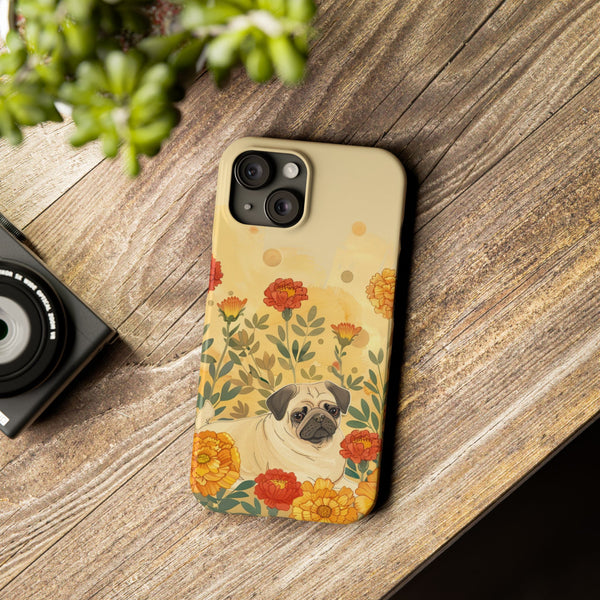 Pug with Flowers Slim iPhone Cases