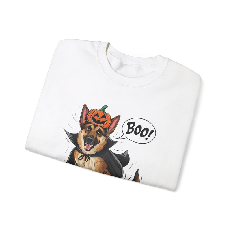 German Shepherd Halloween Sweatshirt – Cute Dog with Pumpkin & Boo Text