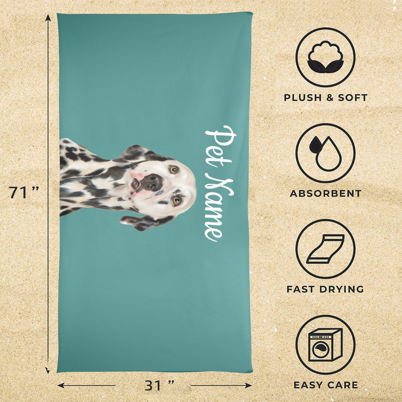 Custom Pet Photo Portrait Beach Towel, Personalized Dog Photo Portrait Beach Towel