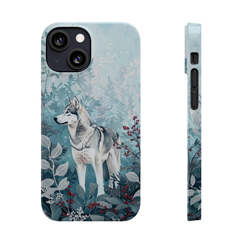 Siberian Husky with Flowers Slim iPhone Cases