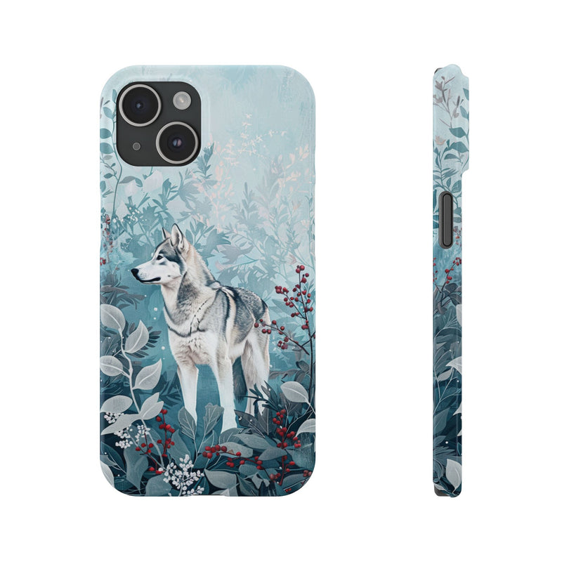 Siberian Husky with Flowers Slim iPhone Cases