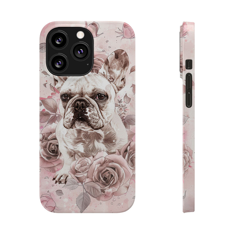 French Bulldog with Flowers Slim iPhone Cases