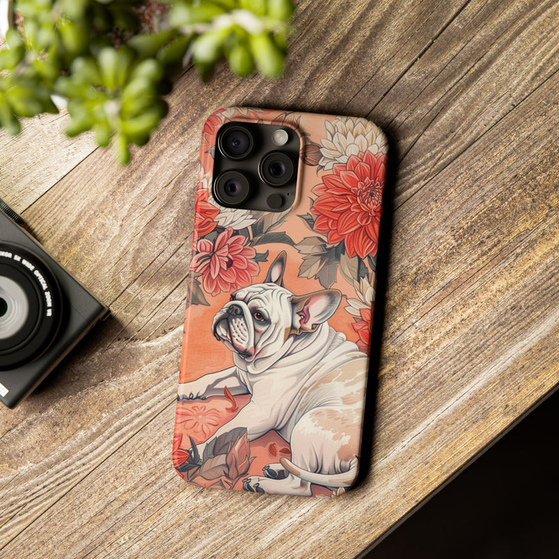 Bulldog with Flowers Slim Phone Cases