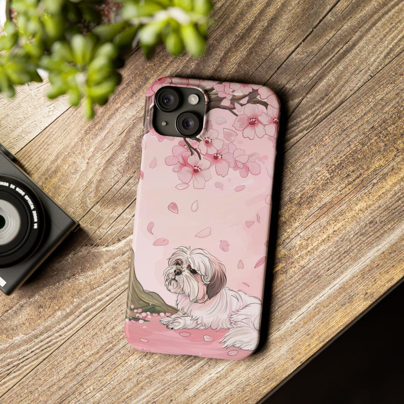 Shih Tzu with Flowers Slim iPhone Cases