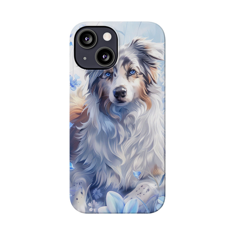 Australian Shepherd with Flowers iPhone Slim Phone Cases